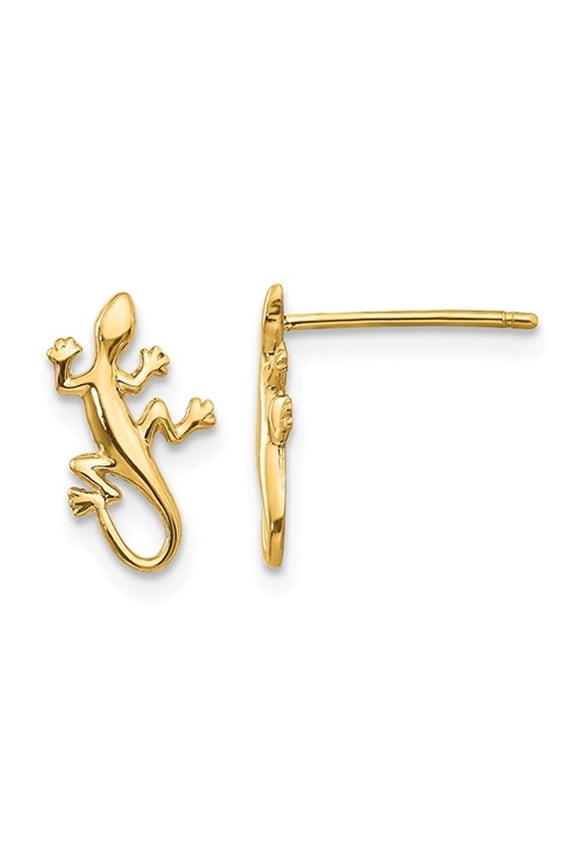 Gem & Harmony 14K Yellow Gold Polished Gecko Lizard Post Earrings for Women