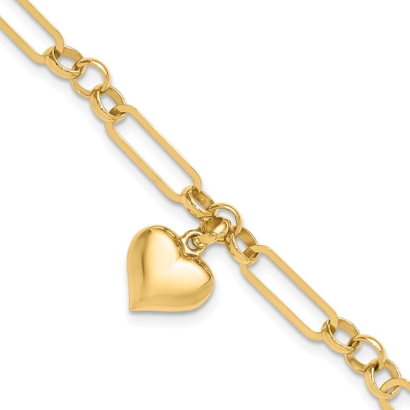 14K Yellow Gold Polished Heart Charm Bracelet (Width 12.3) (Length 7.5) - Jbsp