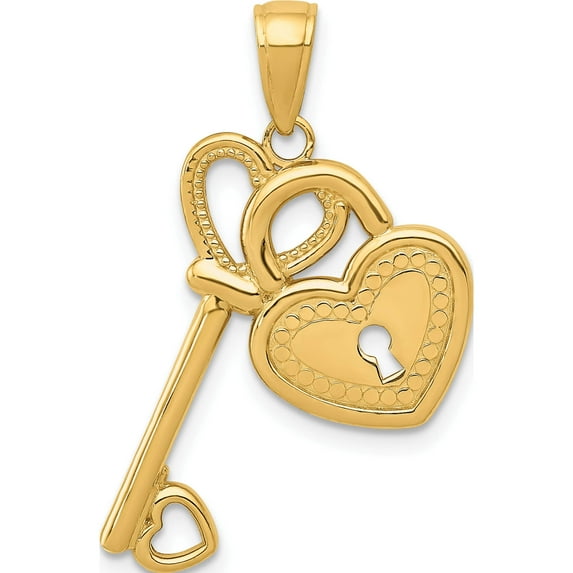 14K Yellow Gold Polished Heart Key And Lock Charm (30 X 17) Made In Peru d4362