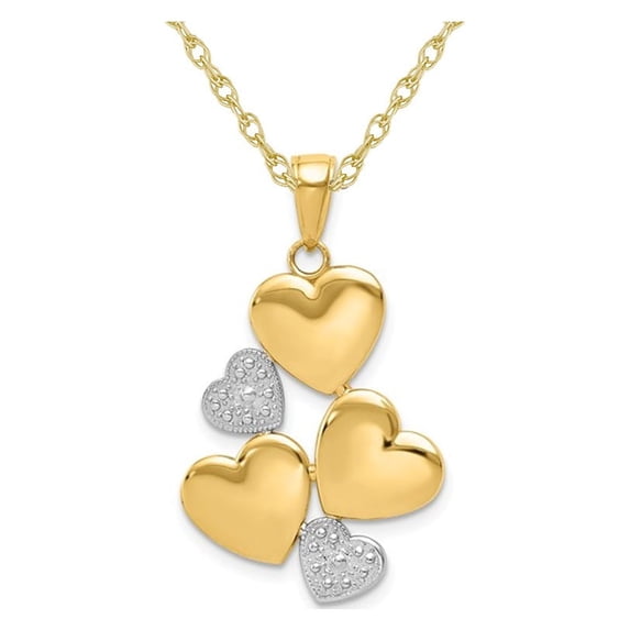 Gem & Harmony 14K Yellow Gold Polished Hearts Pendant Necklace with Chain for Women