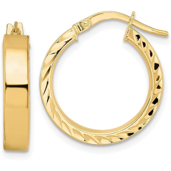 14K Yellow Gold Polished Hoop Earrings - 18.54mm- Made In Italy