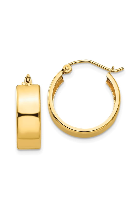 14k Yellow Gold Polished Round Hoop Earrings, 13mm Women's Fine Jewelry Pair