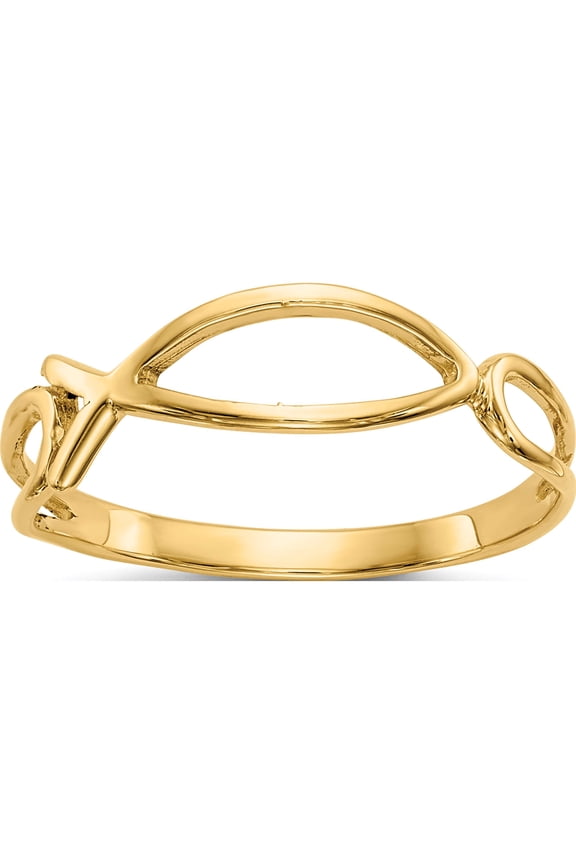 14K Yellow Gold Polished Ichthus Fish Ring (Size 6) Made In United States r135