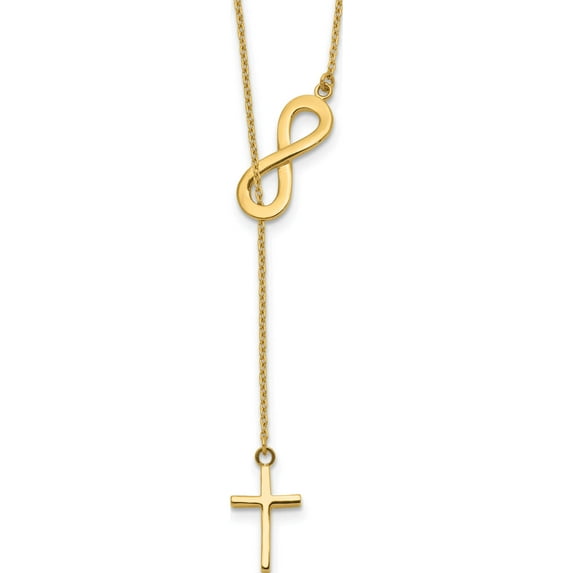 14K Yellow Gold Polished Infinity & Cross Lariat Necklace (18 X 0.8) Made In Turkey sf2525-18