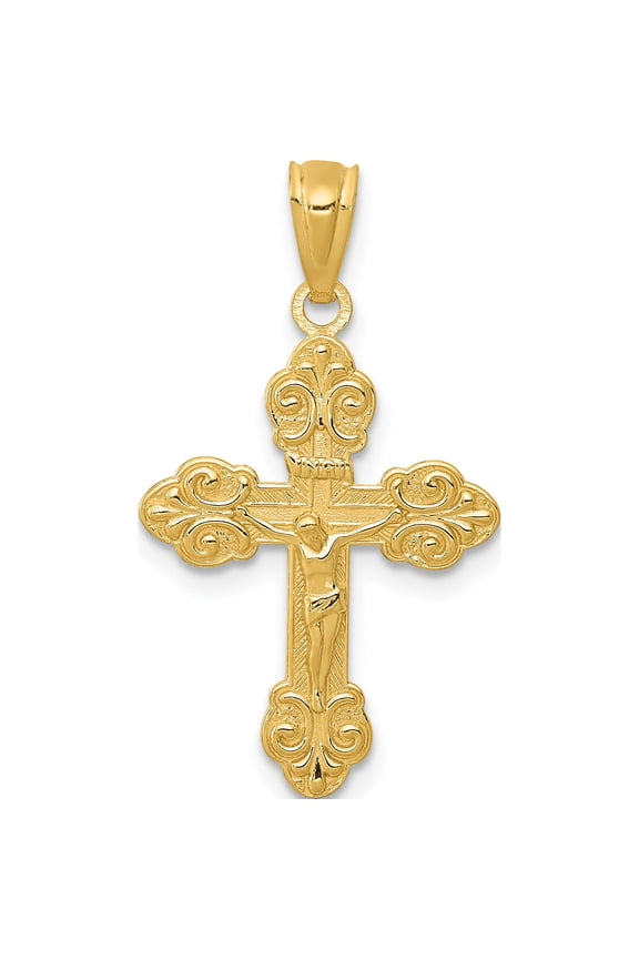 14K Yellow Gold Polished Inri Small Crucifix Pendant (26 X 14.7) Made In United States xr1494