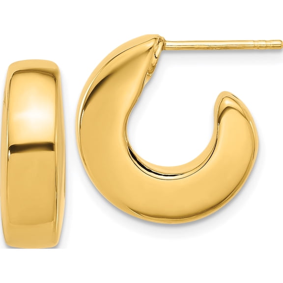 14K Yellow Gold Polished J-Hoop Post Earrings (Width 6) (Length 17.75) - Jbsp