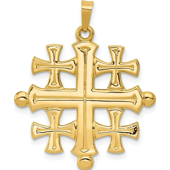 14K Yellow Gold Polished Jerusalem Cross Pendant (32 X 26) Made In United States xr1489