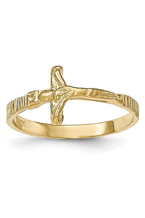 14K Yellow Gold Polished Jesus Cross Ring, Includes Gift Box