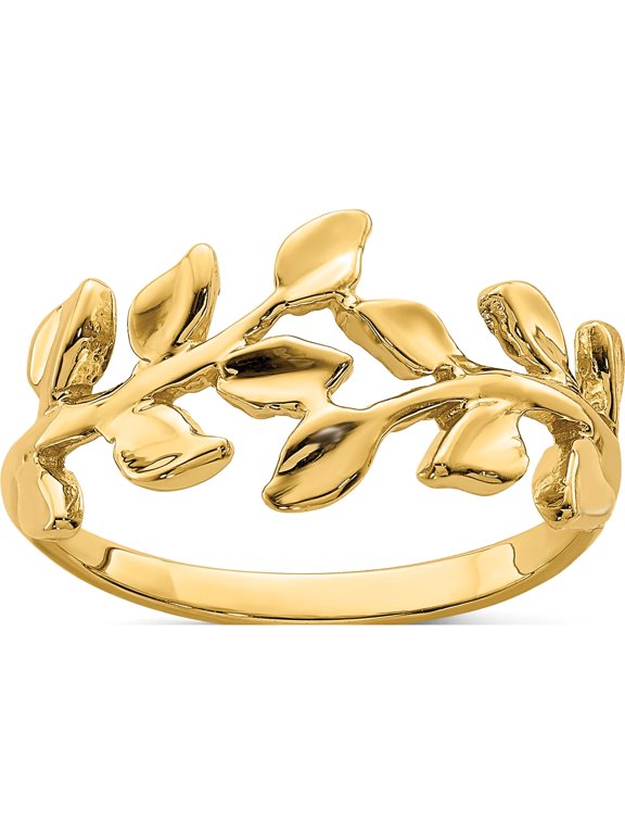 14K Yellow Gold Polished Leaf Ring