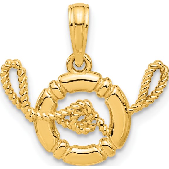Jewelry by Sweet Pea 14K Yellow Gold Polished Life Preserver with Rope Pendant
