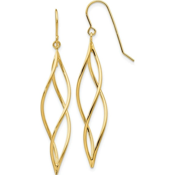 14K Yellow Gold Polished Long Twisted Dangle Earrings (51 X 10) Made In United States tl832