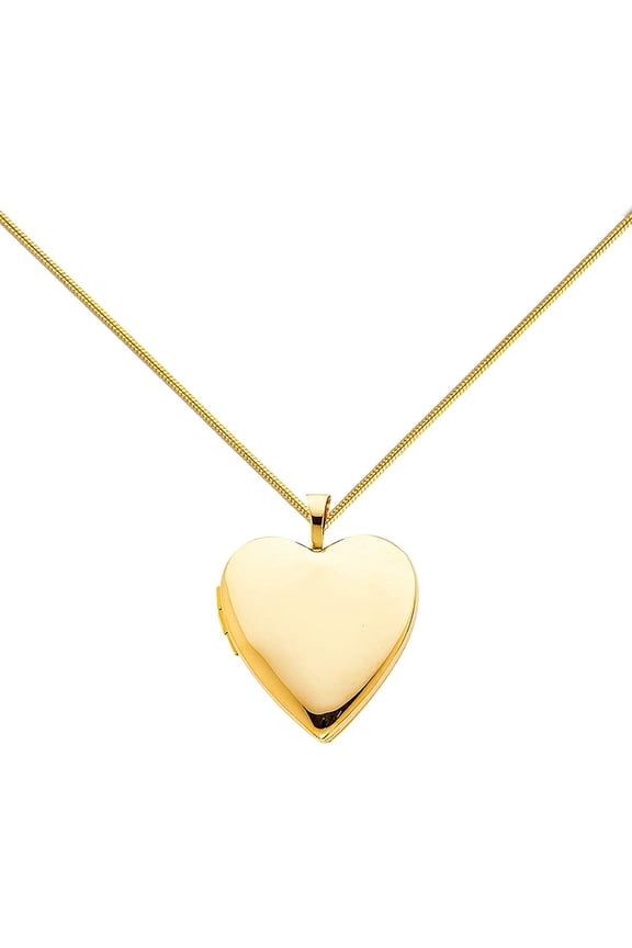 14K Yellow Gold Polished Love Heart Shaped Locket Pendants with 0.8mm Snake Chain - More Lockets (TGDJ-610, 20.0 Inches)