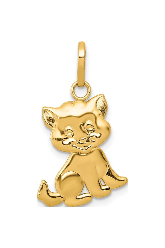 14K Yellow Gold Polished Moveable Cat Pendant