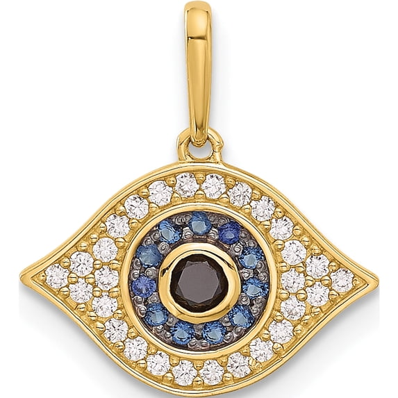 14K Yellow Gold Polished Multi-Color Cz Evil Eye Pendant (Width 14.3) (Length 16) - Jbsp