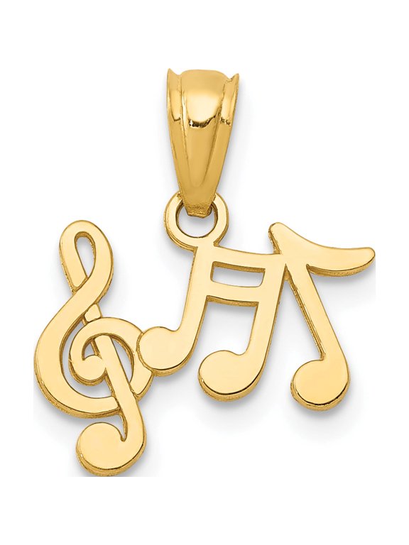 14K Yellow Gold Polished Music Notes and Treble Clef Pendant