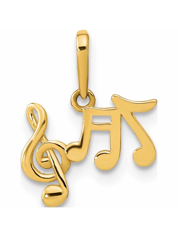 14K Yellow Gold Polished Music Notes and Treble Clef Pendant