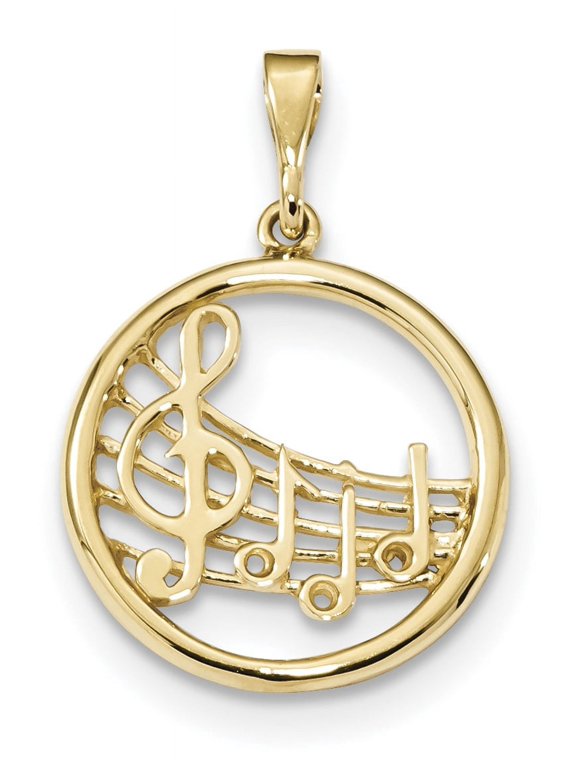 14K Yellow Gold Polished Musical Notes and Treble Clef Pendant