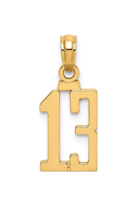 14K Yellow Gold Polished Number 13 Pendant (16.3 X 8.4) Made In United States nu13