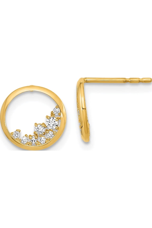 14K Yellow Gold Polished Open Circle Cz Post Earrings (9.25 X 9.25) Made In Vietnam ye2002