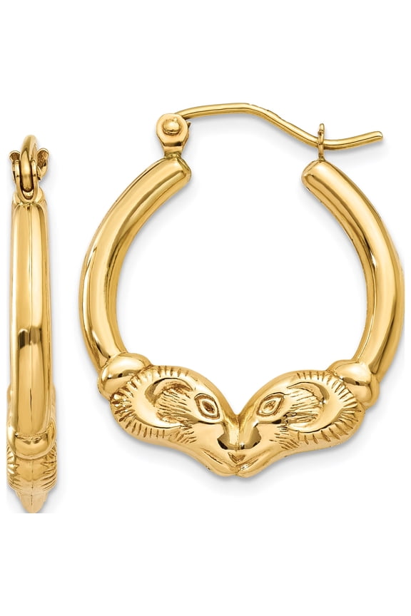 14K Yellow Gold Polished Ram Hoop Earrings (17 X 3) Made In Indonesia t897