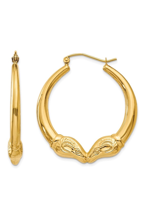 Gem & Harmony 14K Yellow Gold Polished Ram Hoop Earrings for Women