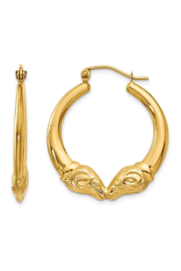 Gem & Harmony 14K Yellow Gold Polished Ram Hoop Earrings for Women