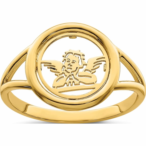 14K Yellow Gold Polished Raphael Angel In Circle Ring (Size 7) Made Turkey -Jewelry By Sweet Pea