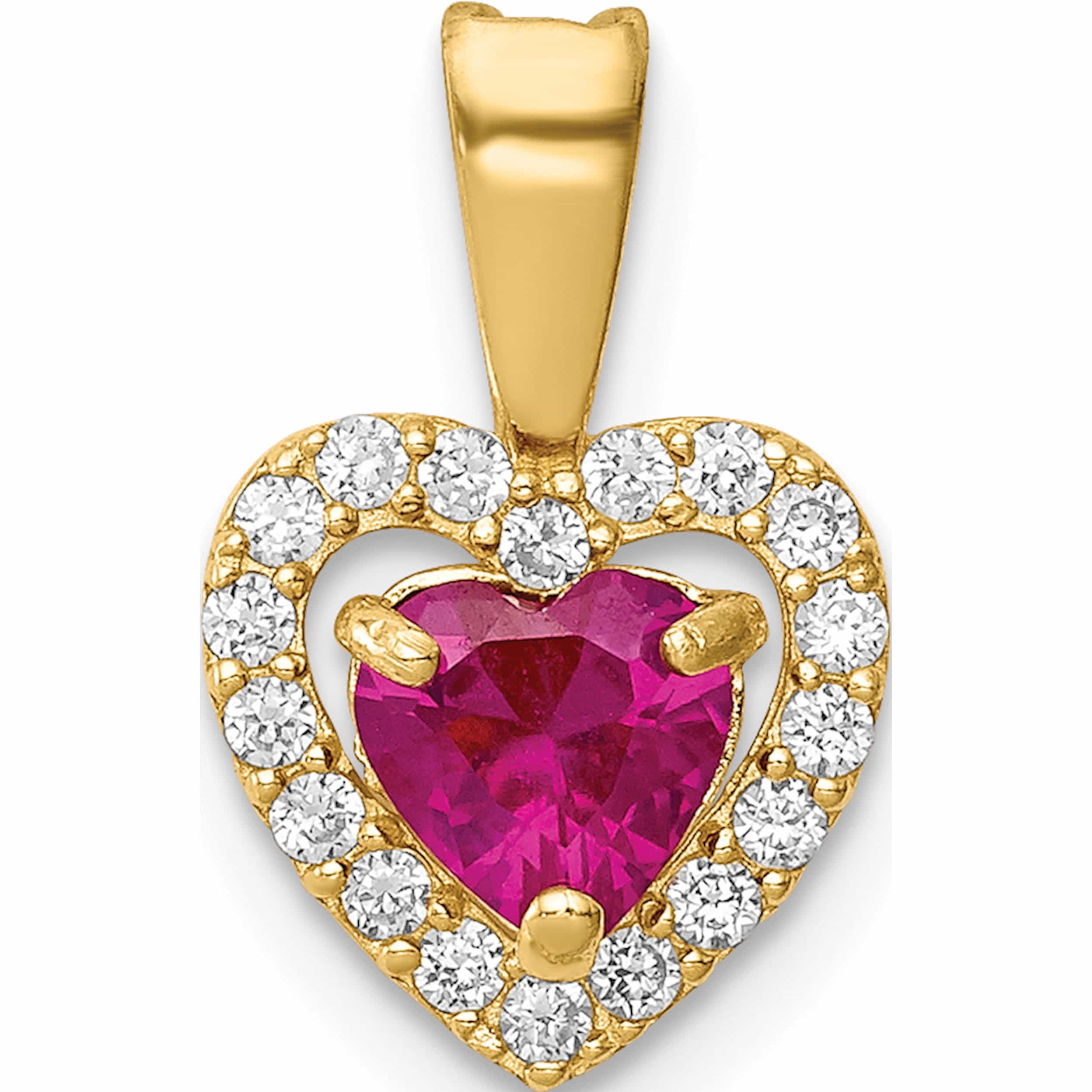 14k Yellow Gold Red and Clear CZ Heart Pendant 14K Yellow Gold Red