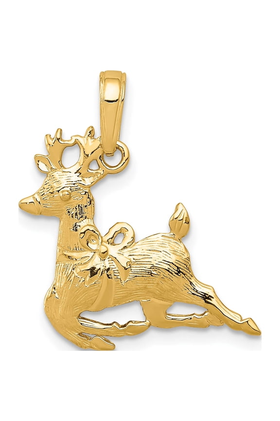 14K Yellow Gold Polished Reindeer Pendant