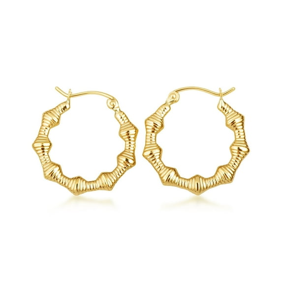 14K Yellow Gold Polished Ribbed Hoop Earrings