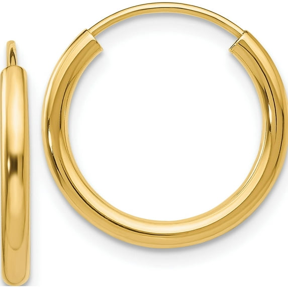 14K Yellow Gold Polished Round Endless 2mm Hoop Earrings (14 X 14) Made In Peru h978