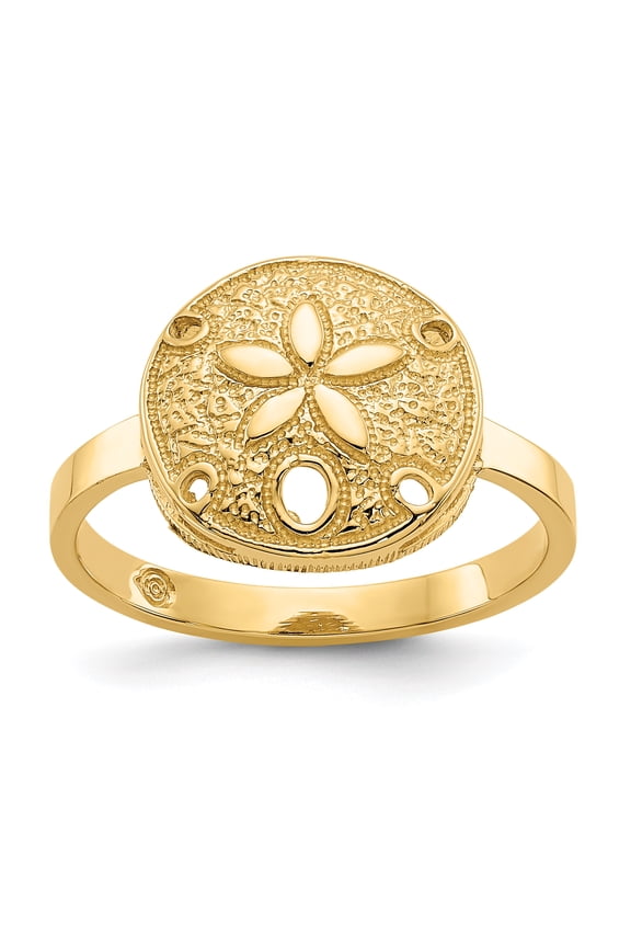 14K Yellow Gold Polished Sand Dollar Ring Size 7