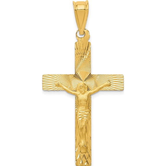 14K Yellow Gold Polished Satin And D/C Crucifix Pendant (46.5 X 24) Made In Mexico k5543