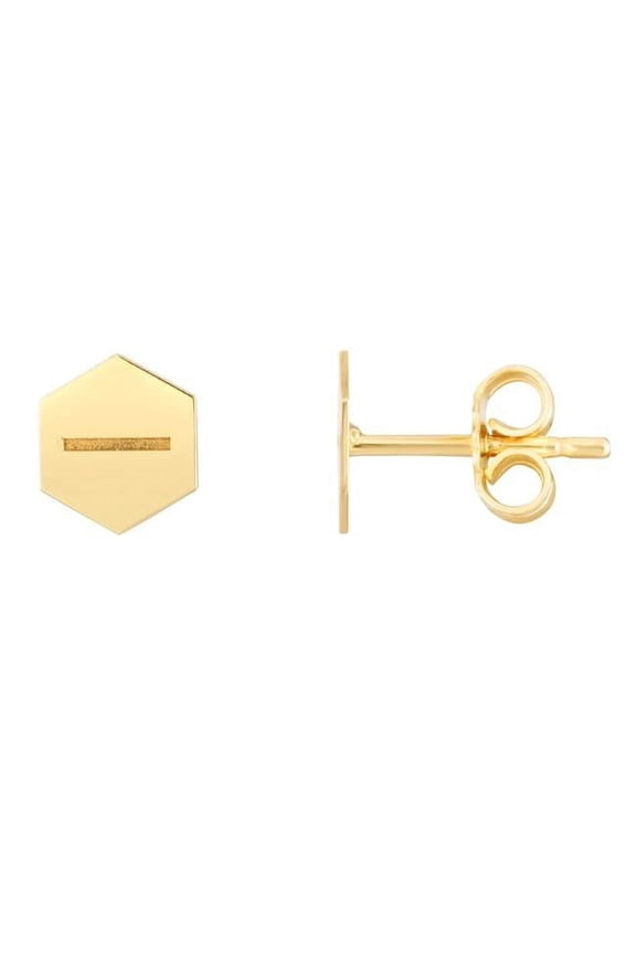 14K Yellow Gold Polished Satin Earring with Push Back Clasp