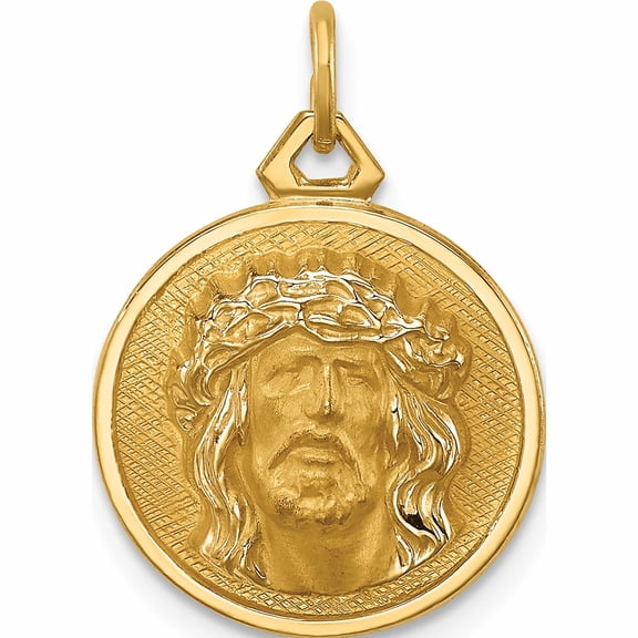 Jewelry by Sweet Pea 14K Yellow Gold Polished and Satin Small Round Jesus Medal
