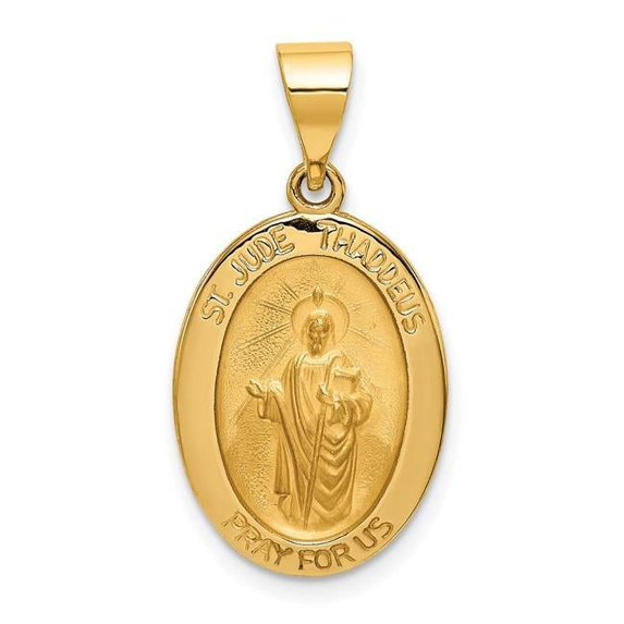 14K Yellow Gold Polished & Satin St Jude Thaddeus Medal Hollow Pendant