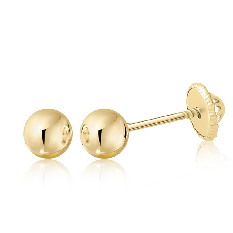  14k Yellow Gold Classic Little Heart Screw Back Earring Stud  for Babies and Toddlers 4mm - Children's Heart Safety Screw Back Earrings -  Daily Use Dainty Earring Studs For Baby Girls