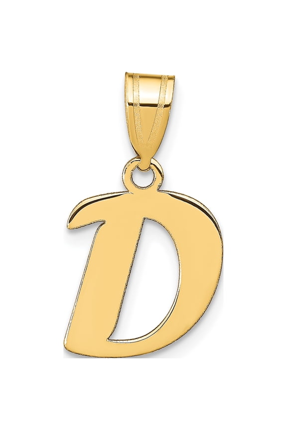 14K Yellow Gold Polished Script Letter D Initial Pendant