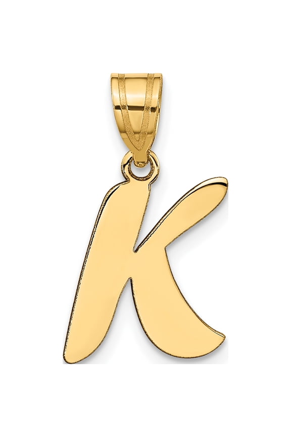 14K Yellow Gold Polished Script Letter K Initial Pendant - Jbsp
