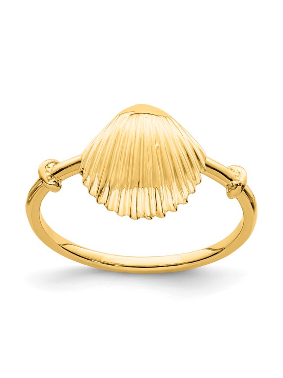 14K Yellow Gold Polished Shell Ring Size 7