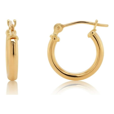 14K Yellow Gold Polished Small 2mm Hoop Earrings for Women - 12mm (0.45 Inch) Diameter