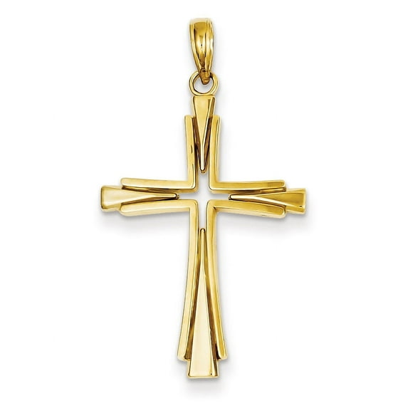 14K Yellow Gold Polished Solid Cross Pendant (39.5 X 21.5) Made In United States d1541