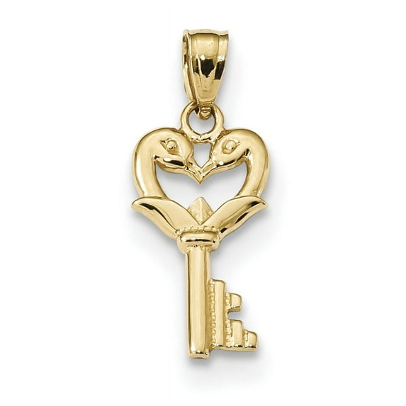 14K Yellow Gold Polished Swans Heart Key Charm (22 X 9.05) Made In United States k5840
