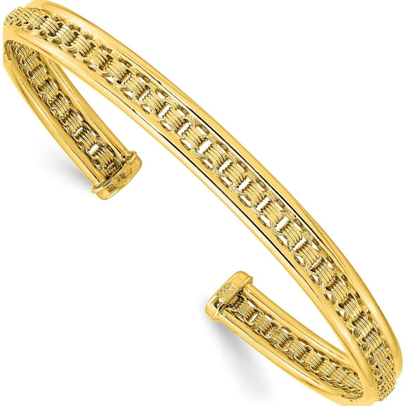 Jewelry by Sweet Pea 14K Yellow Gold Polished and Textured 6.80mm Oval Cuff Bangle Bracelet