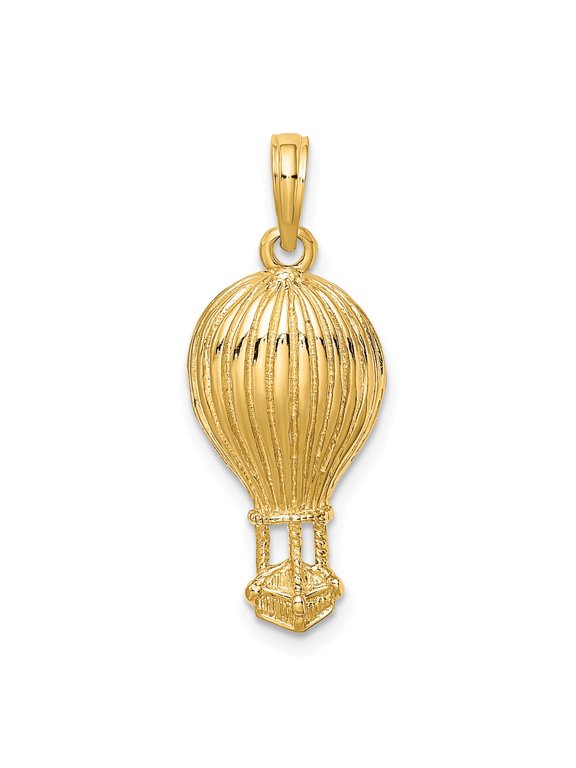 14K Yellow Gold Polished Textured Finish Concave Shape Hot Air Ballon Charm Pendant