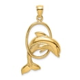 thumbnail image 1 of 14K Yellow Gold Polished Textured Finish Dolphin Jumping Through Hoop Charm Pendant, 1 of 4