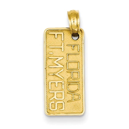 14K Yellow Gold Polished Textured Finish FT. MYERS FLORIDA License Plate Charm Pendant