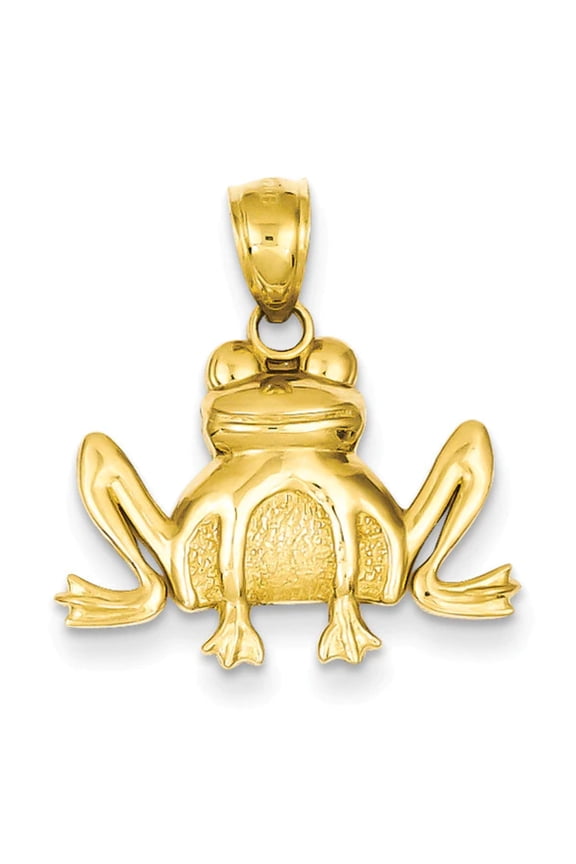 14K Yellow Gold Polished Textured Finish Sitting Frog Design Charm Pendant