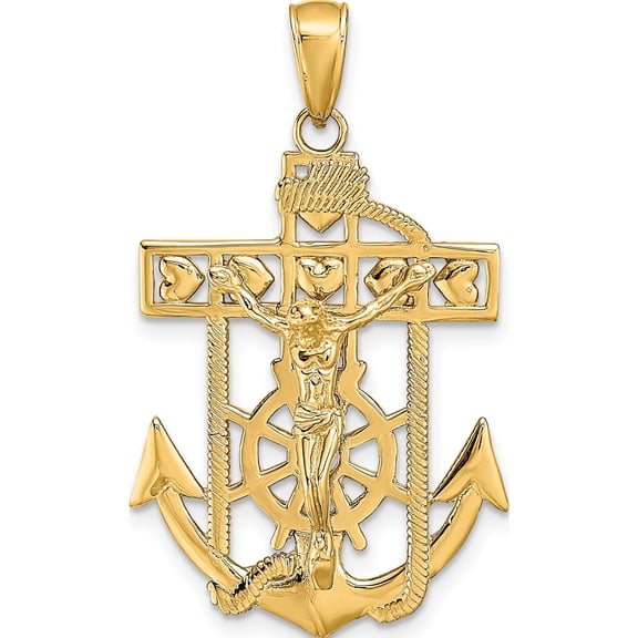Jewelry by Sweet Pea 14K Yellow Gold Polished Textured Mariners Crucifix Pendant