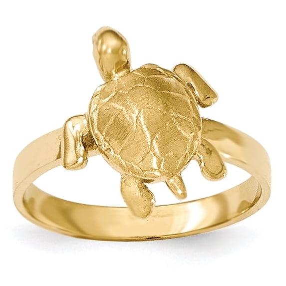 14K Yellow Gold Polished / Textured Sea Turtle Ring (Size 7) Made In Peru k5767